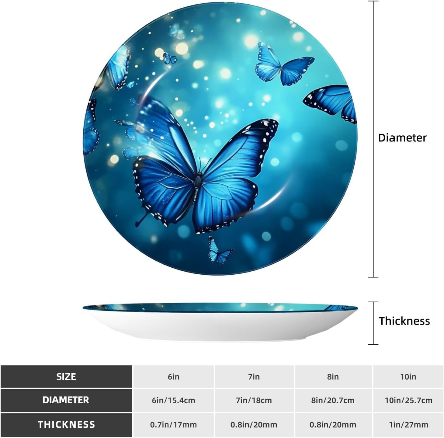 Blue Butterflys Style Ceramic Plate Display Home Display With Stand Wall Hanging Plate For Home Decor 10 Inch