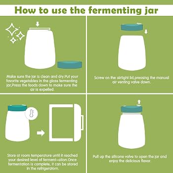 Kit De 2 Bocaux De Fermentation 1L En Verre - Double Valve, Poids En Verre Avec Poignée, Pilon En Bois Pour Kimchi Et Choucroute