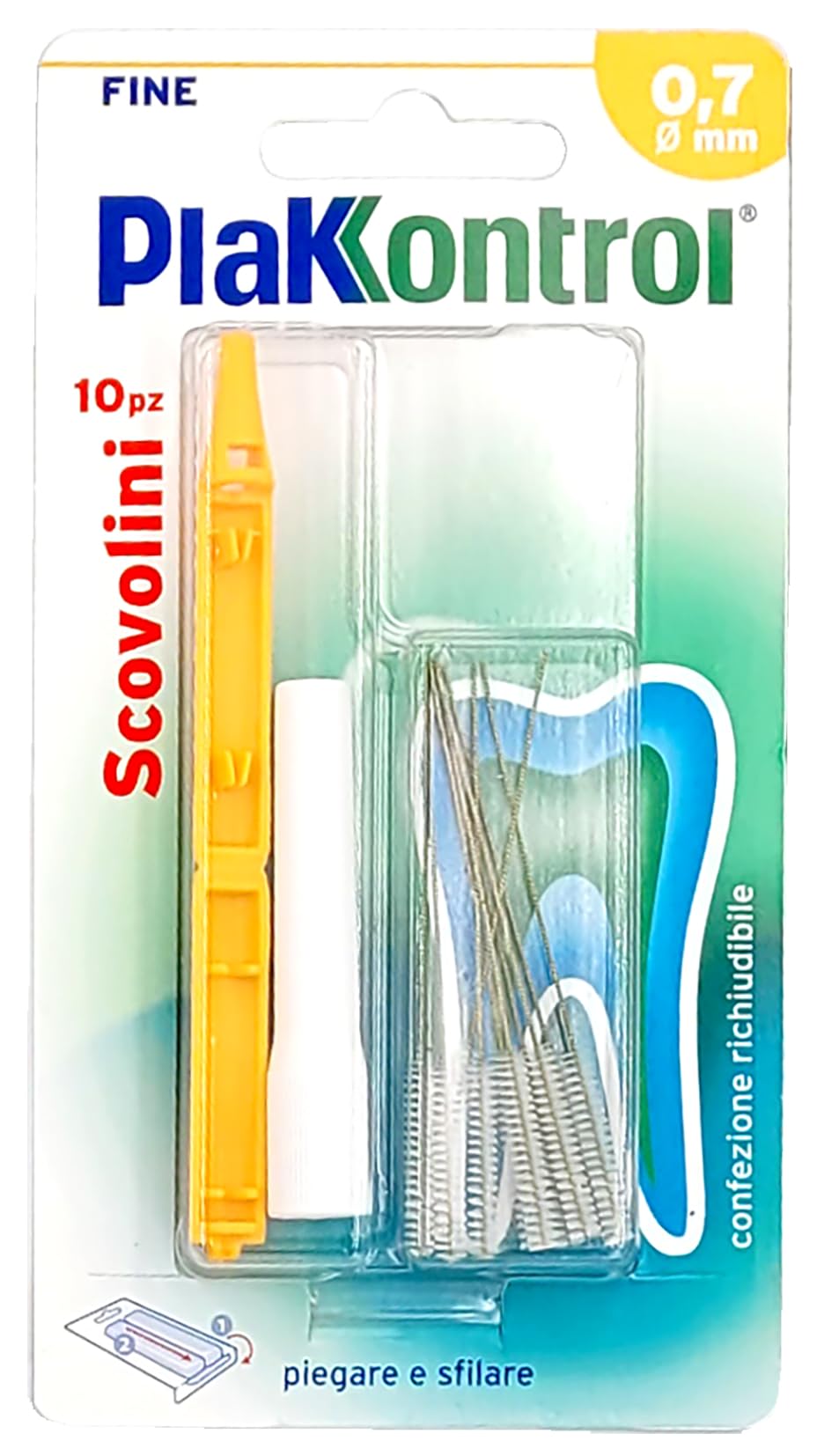 Plakkontrol® scovolini per l'igiene dentale con manico intercambiabile - 0,7 mm, conf. 10 pz, peso confezione: ℮ 14 g