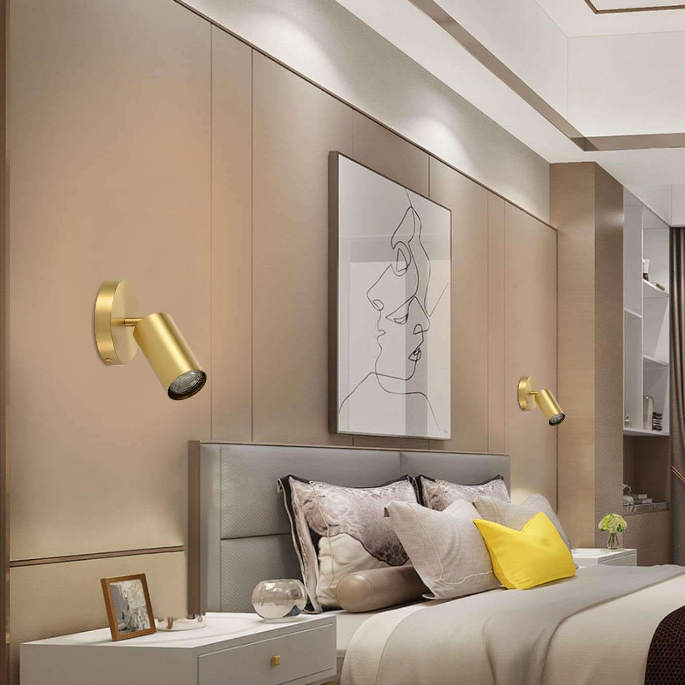 BOKT Gold Adjustable Track Lighting Modern LED Ceiling Spotlight 2 Pack Flexible Rotatable Wall Sconce Indoor Spotlight for Bedroom Living Room Kitchen Dining Room…