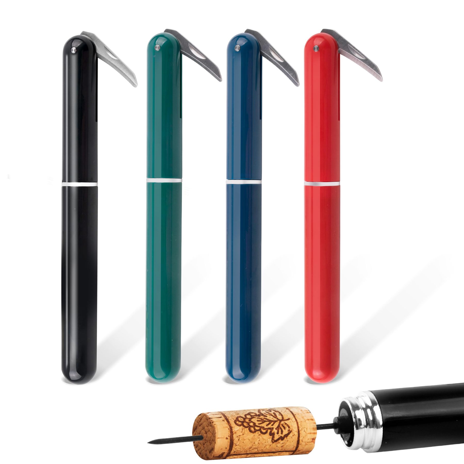 Tire Bouchon Pompe à Air 2-en-1 avec Coupe-Capsule, Lot de 4 Ouvre-Bouteille à Pression d'air Rapide pour Maison Restaurant Fête, Cadeau Amateurs Vin Professionnel