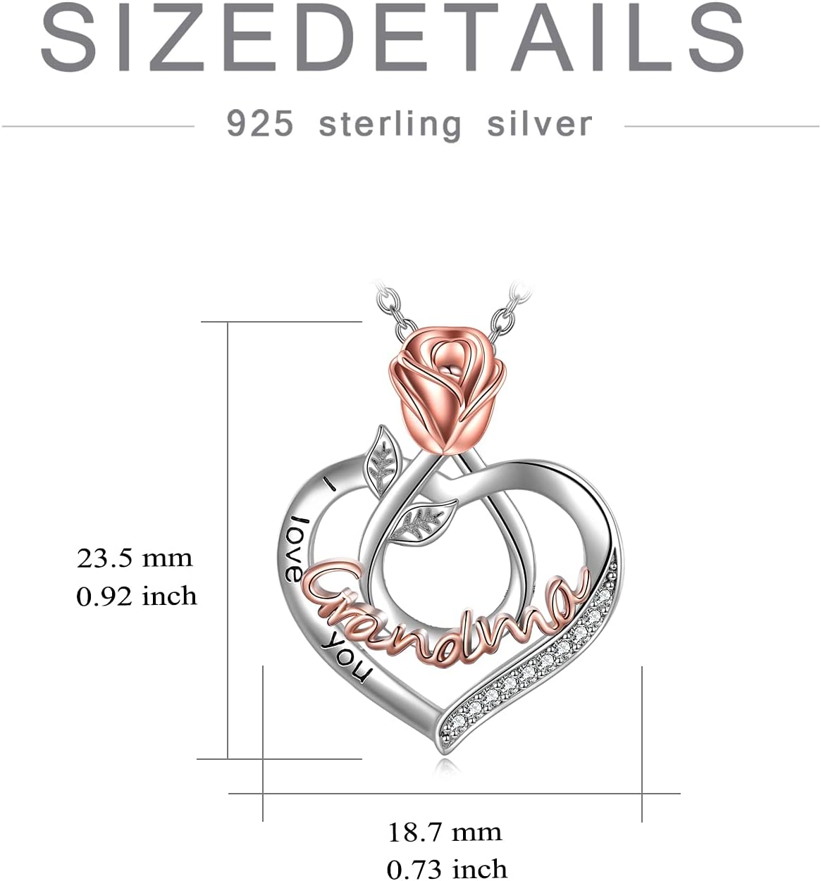 POPKIMI Gifts for Mom Grandma Nana 925 Sterling Silver I Love You Necklace Rose Flower Love Heart with Crystal Jewelry for Women - Image 6