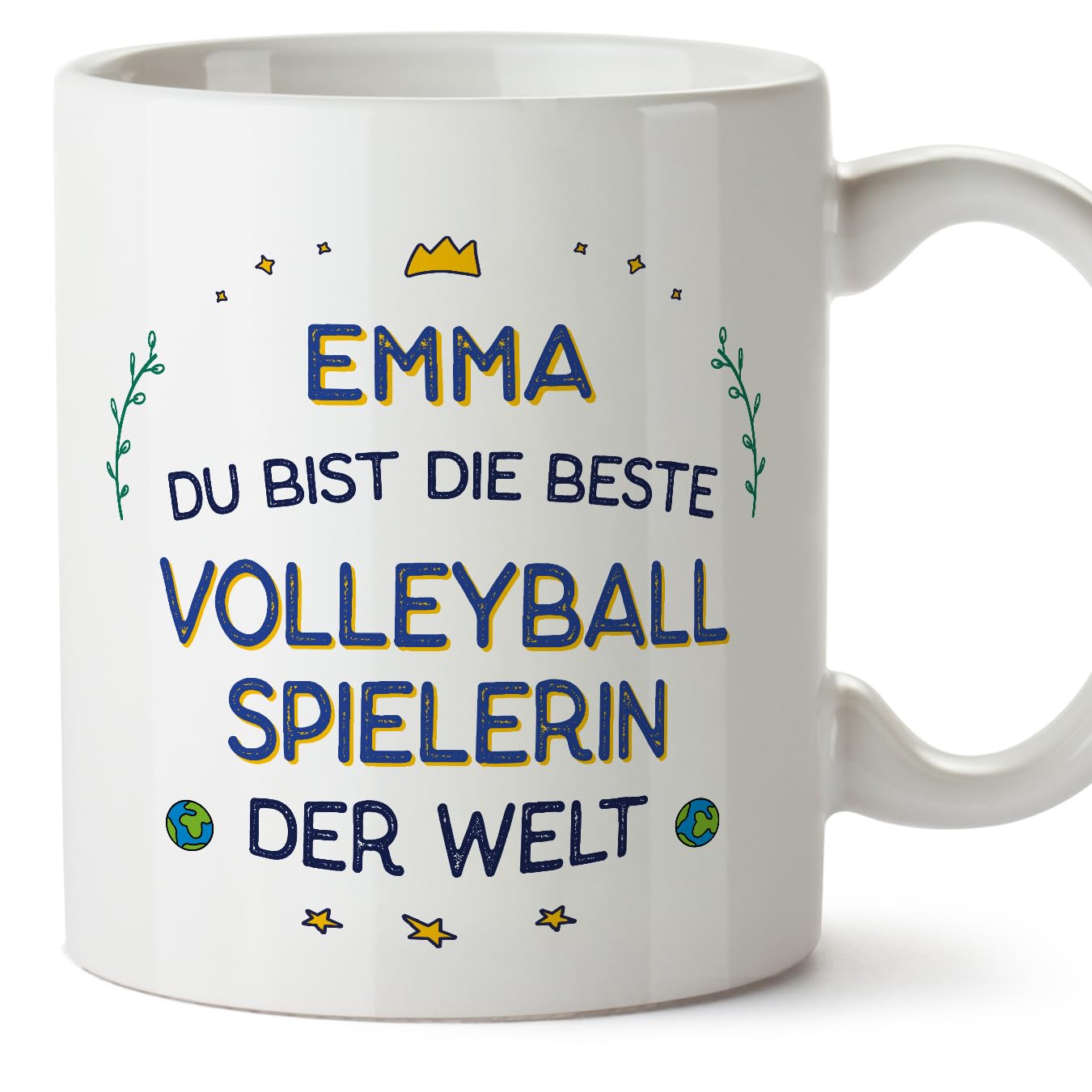 MUGFFINS Personalised Mug for Volleyball Player Woman - in German - Beste der Welt - Funny Custom Gift for Colleagues - Ceramic 11oz Mug