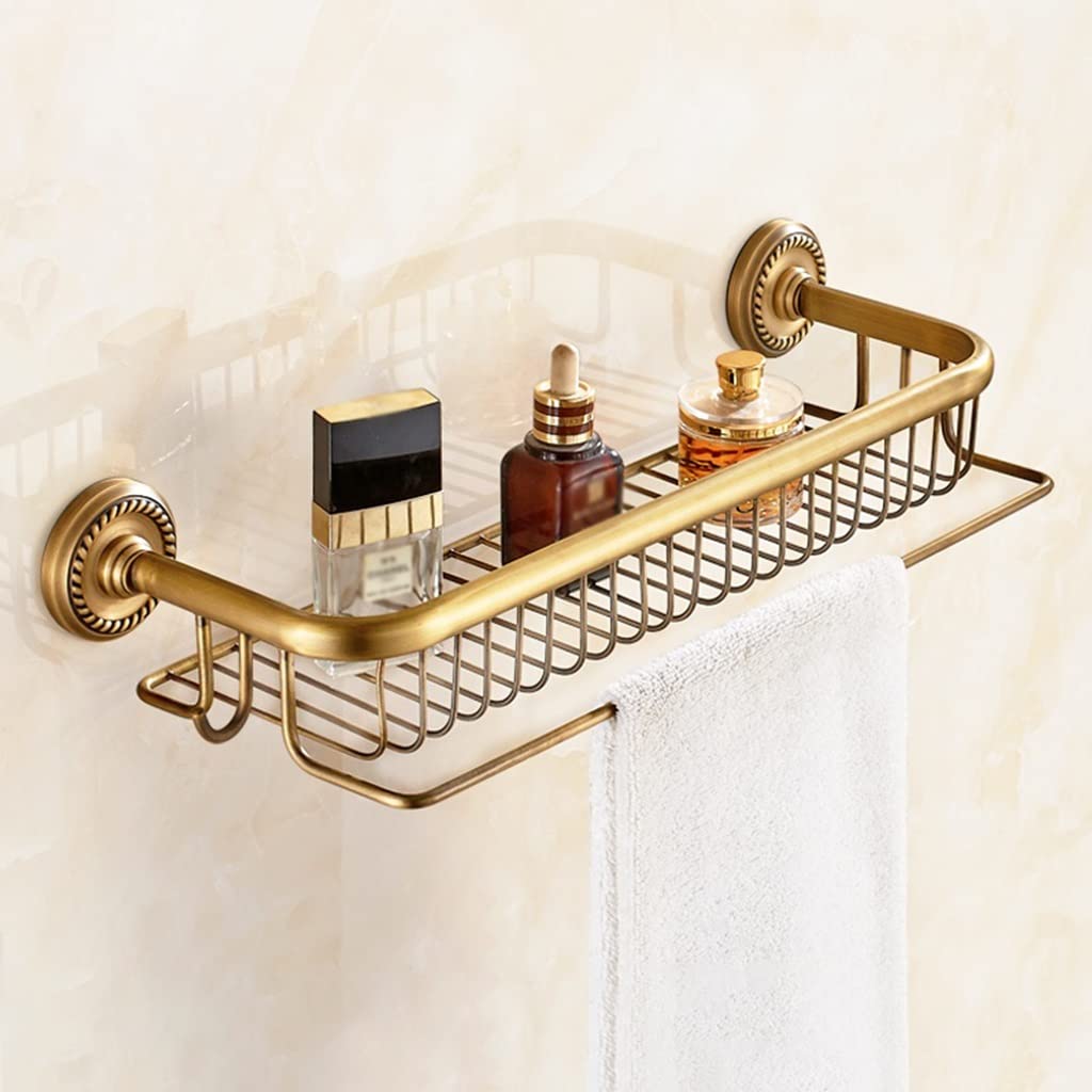 SDGBCXD bathroom shelves, Antique Brass Floating Shelves Shower Caddy - Bottles Multifunctional Holder with Hooks(Style 1)