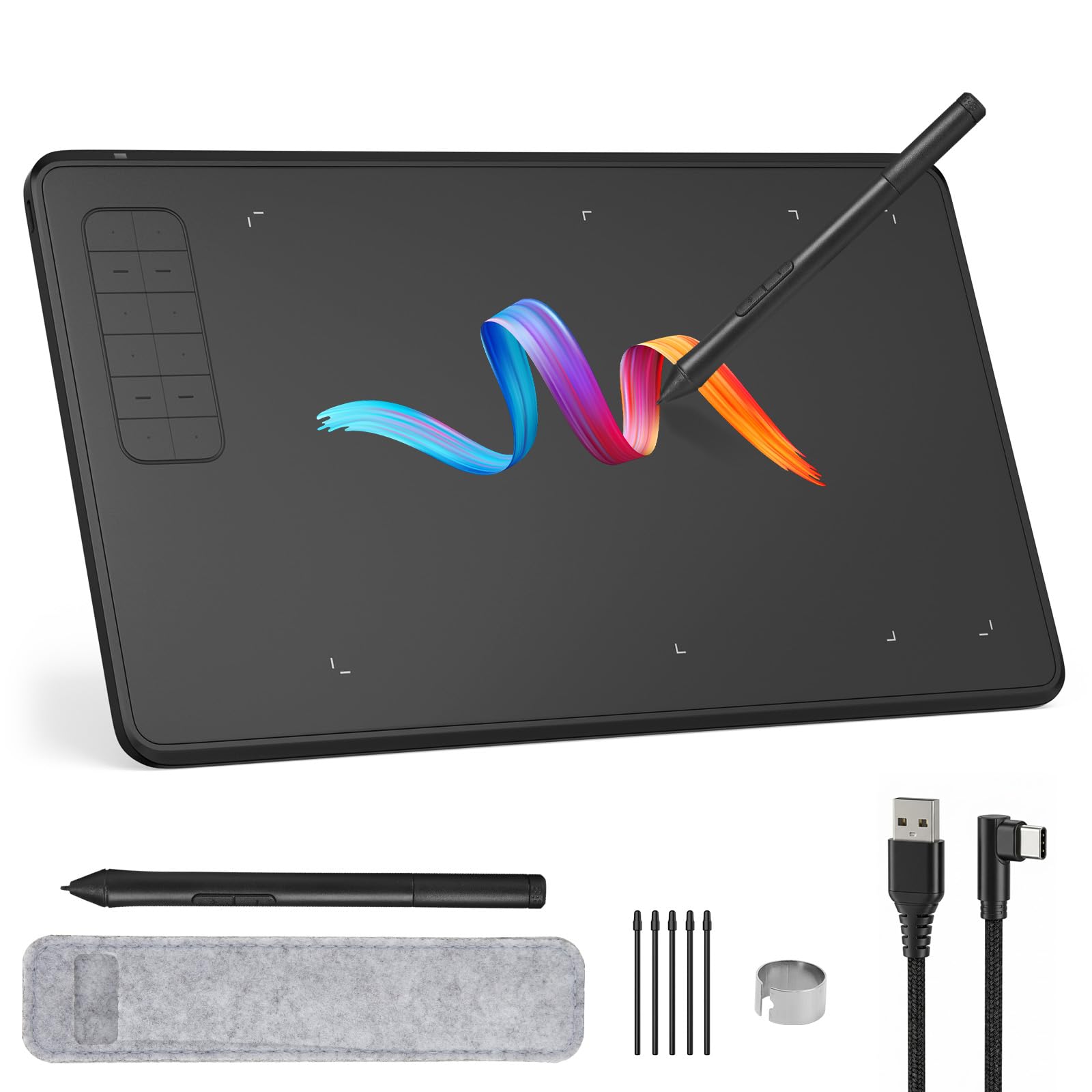 IMAGE Drawing Tablet de 9,45 x 6,1 pulgadas de área activa grande, 8192 niveles de presión de la batería, 12 teclas de acceso directo personalizables, tableta gráfica para dibujo digital y diseño