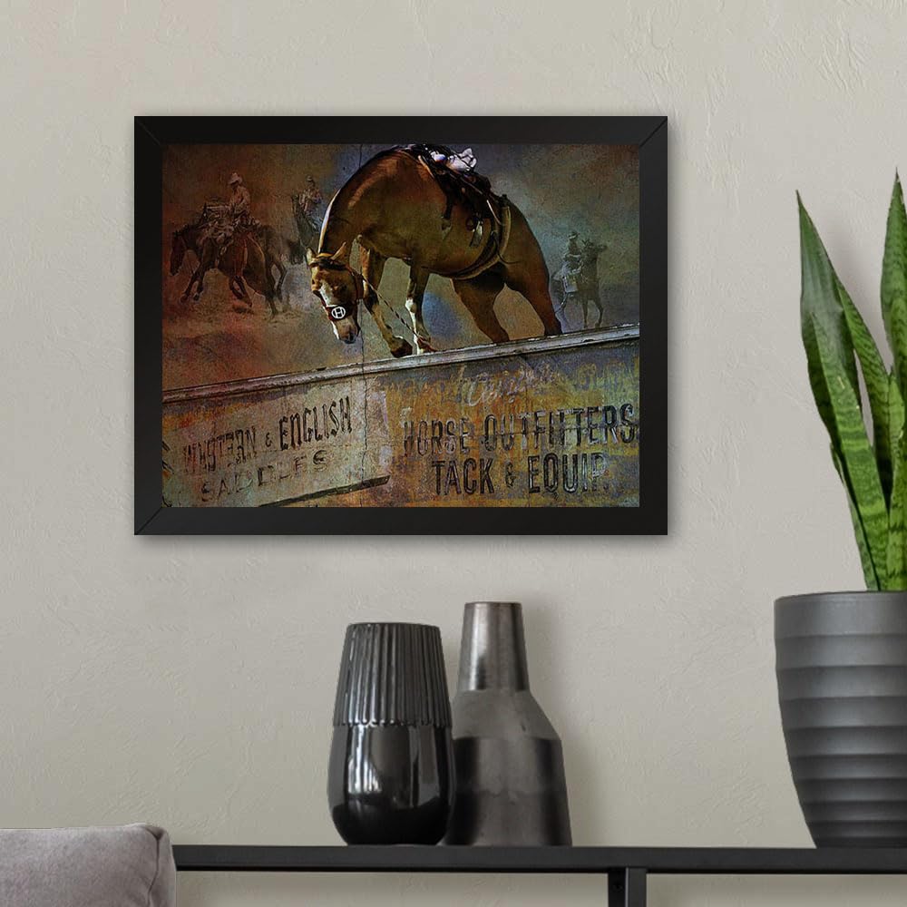 GADGETS WRAP Printed Photo Frame Matte Painting for Home Office Studio Living Room Decoration (11x9inch Black Framed) - Western And English Saddles Print