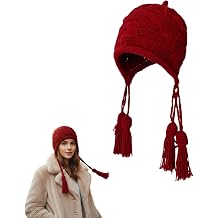 Red Knit Hat with Tassel, Melt The Ice Red Hat, Women's Winter Knitting Earflap Beanie Hat