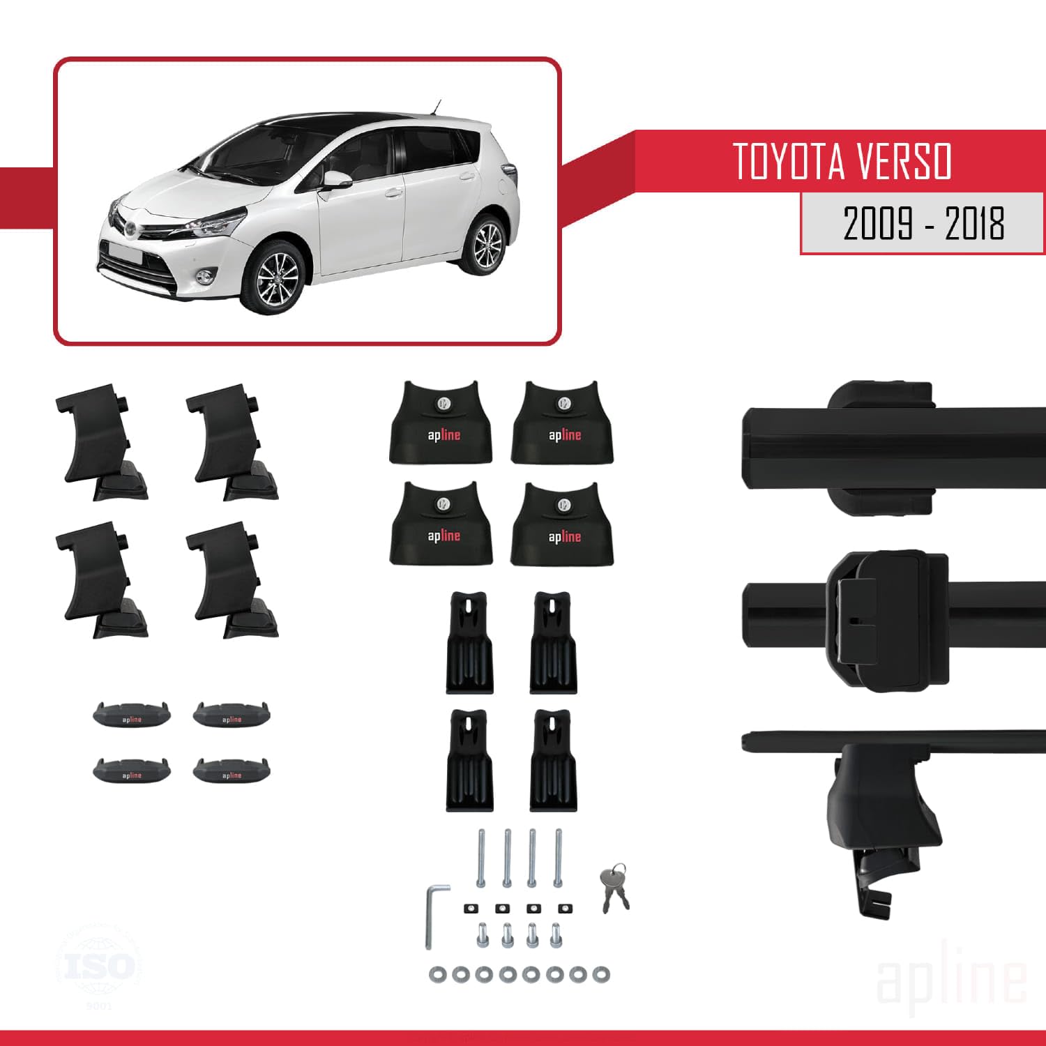 Kompatybilny z Toyota Verso (AR20) 2009-2018 ACE-4 Model Aluminiowy bagażnik dachowy 2 poprzeczki, czarne