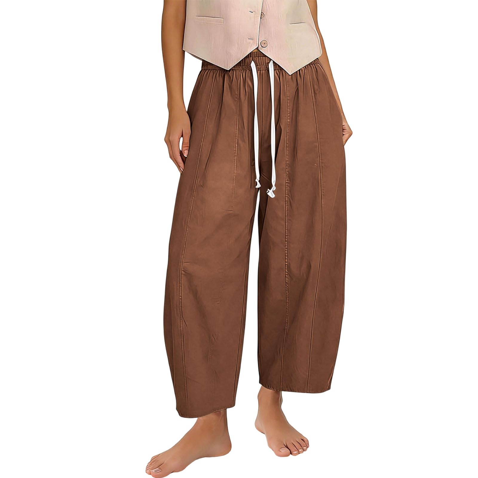 Balloon Trousers Women Cotton Linen Summer Barrel Leg Pants with Pockets