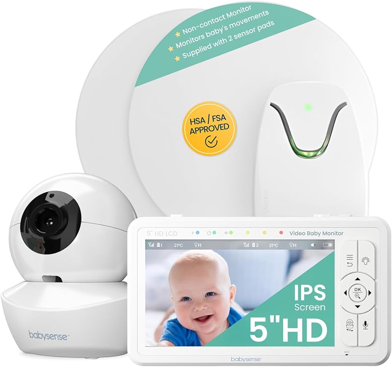 True Sleep HD Baby Monitor with Camera and Audio + Baby Sleep Movement Monitor, No WiFi, 2 Non-Contact Under Mattress Sensors, Non-Wearable Monitor, Full Crib Coverage