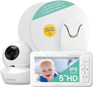 Babysense True Sleep HD FSA Baby Monitor with Camera and Audio + Baby Sleep Breathing Movement Monitor, No WiFi, 2 Non-Contact Under Mattress Sensors, Non-Wearable Monitor, Full Crib Coverage
