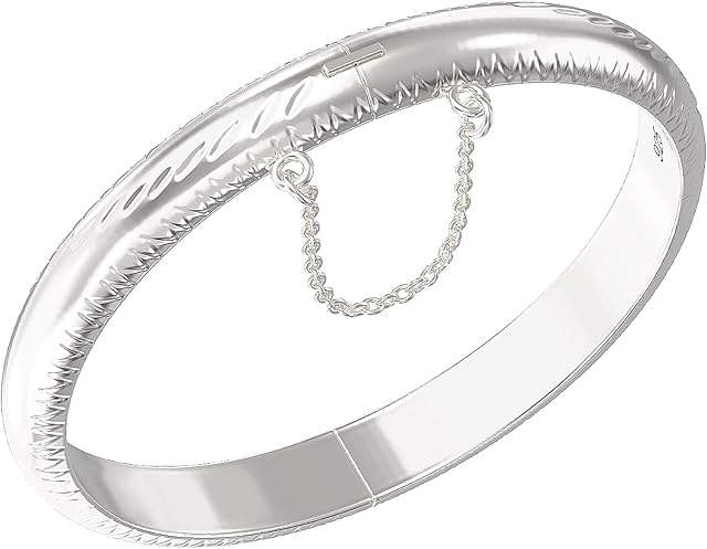 Aeon Jewellery Baby Bangle - 925 Sterling Silver | Bracelet Engraved With Diamond Cut | Perfect as a Christening Gift for a Boy or Girl | Gift Box & Polishing Cloth Included