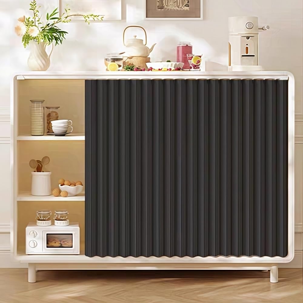 Mit Gleitschiene Staubdichter Vorhang für Regale Verdickter Leinenstoff Wasserdicht, schimmelresistent, sonnenbeständig Küche und Offenes Regal(Schwarz,120cm*80cm)