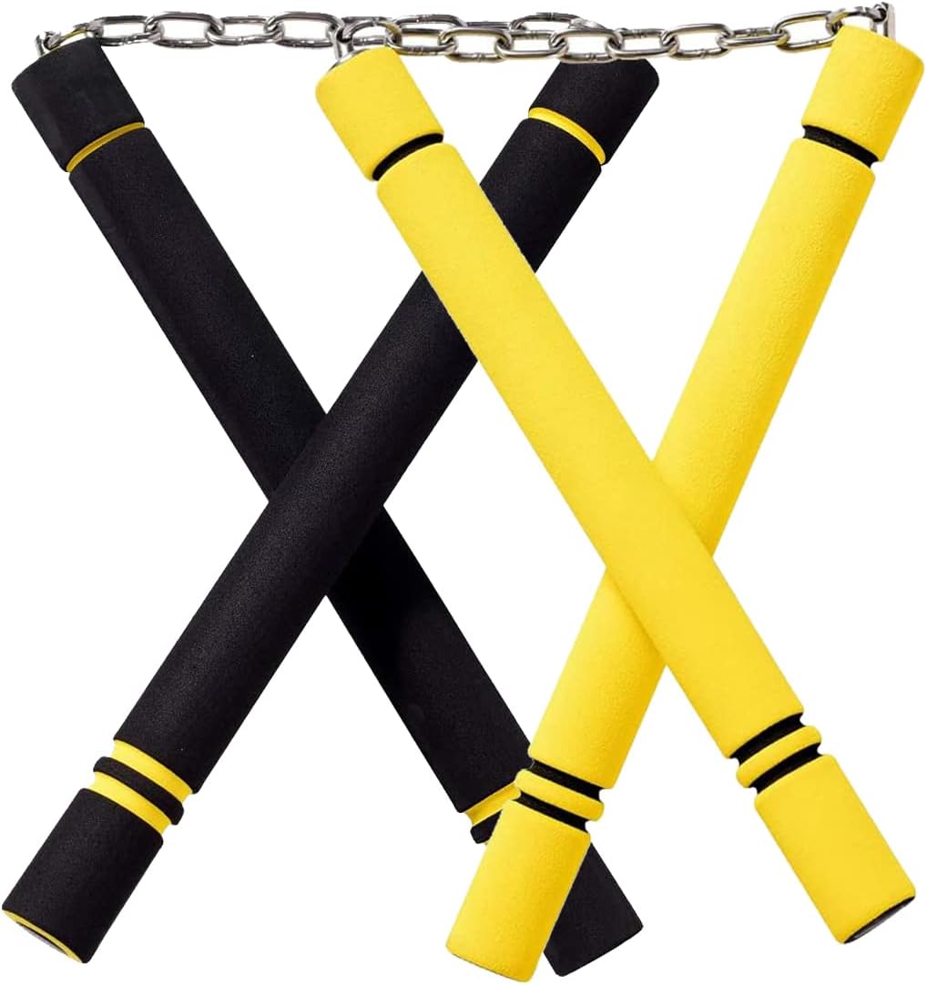 Steel Chain Safe Foam Rubber Training Nunchakus for Kids & Beginners, Martial Arts, Bruce Lee, Ninja 2 Pcs (Black+Yellow)