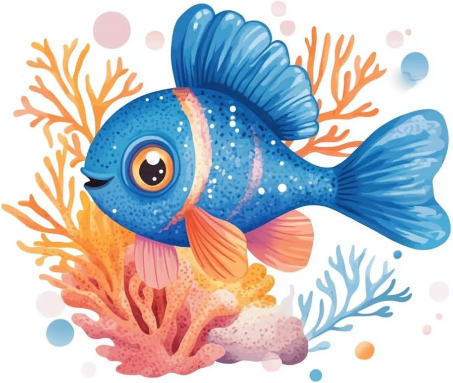 Walluminati Stamped Cross Stitch Kits for Beginners Full Range of Cross Stitching Embroidery Pattern for Adults, 11CT DIY Blue Fish Needlepoint Embroidery Starter Kits 16x20inch