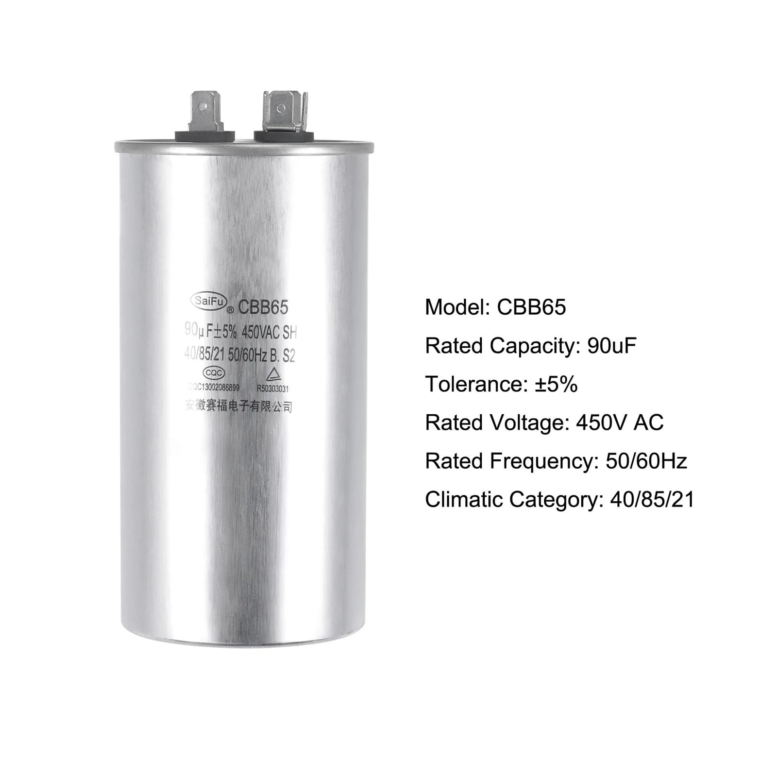 Kondensator biegowy CBB65 5-75uF 450V AC 40/85/21 Aluminiowa obudowa z terminalem silnika sprężarki klimatyzatora Skraplacz pompy ciepła(75uF 137x60mm szer. x D)