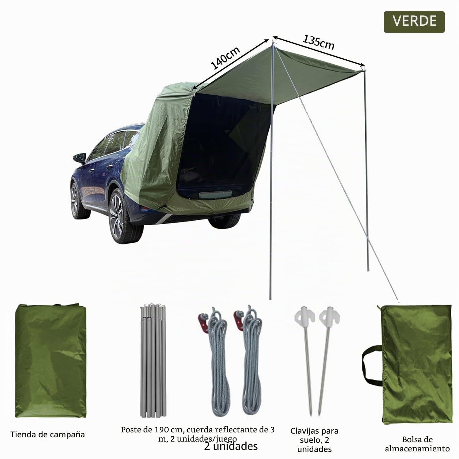 Tienda de campaña trasera para coche con mosquitera, resistente al viento, protección solar y resistente al agua – Tienda de campaña para coche, para SUV, toldo para camping y aventuras al aire