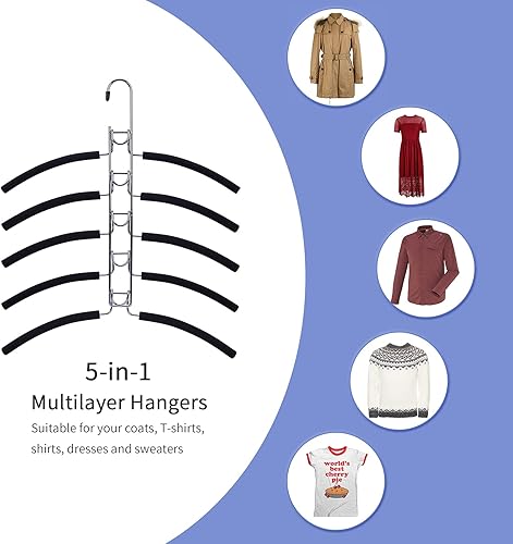 Miniatura 7 de Nature Smile 4 unidades 5 en 1 antideslizante múltiples perchas de suéter, varias capas de ropa de armario, estante de ropa, resistente de metal,