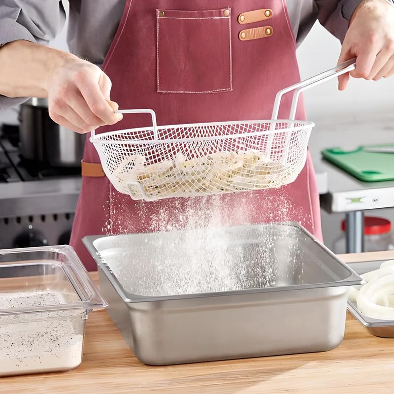 OCS Parts Pro Chef Series 12-Inch Medium Mesh Breading Basket with Helper Handle for Breading Chicken, Seafood, Onion Rings, Appetizers and Poultry