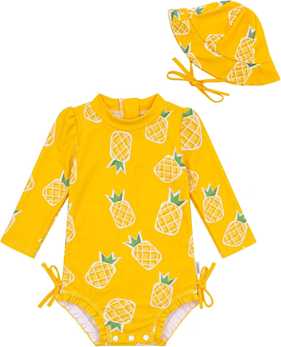 ALVA Baby Girl Swimsuit with Hat Girls One Piece Rash Guard Swimwear Long Sleeve Ruffle Bathing Suit UPF 50+ Sun Protection