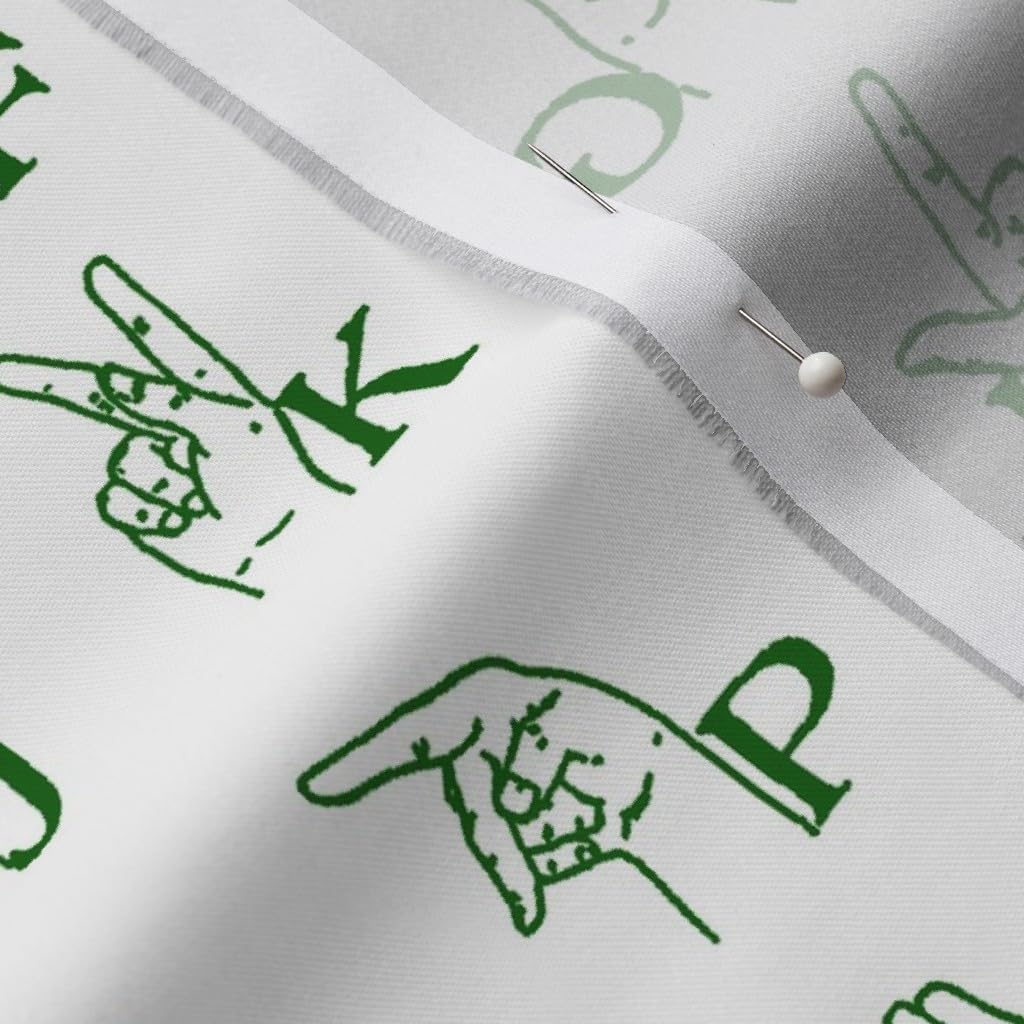 Spoonflower Fabric - Sign Language Green American Printed on Organic Cotton Sateen Fabric by The Yard - Sewing Quilting Apparel Home Decor
