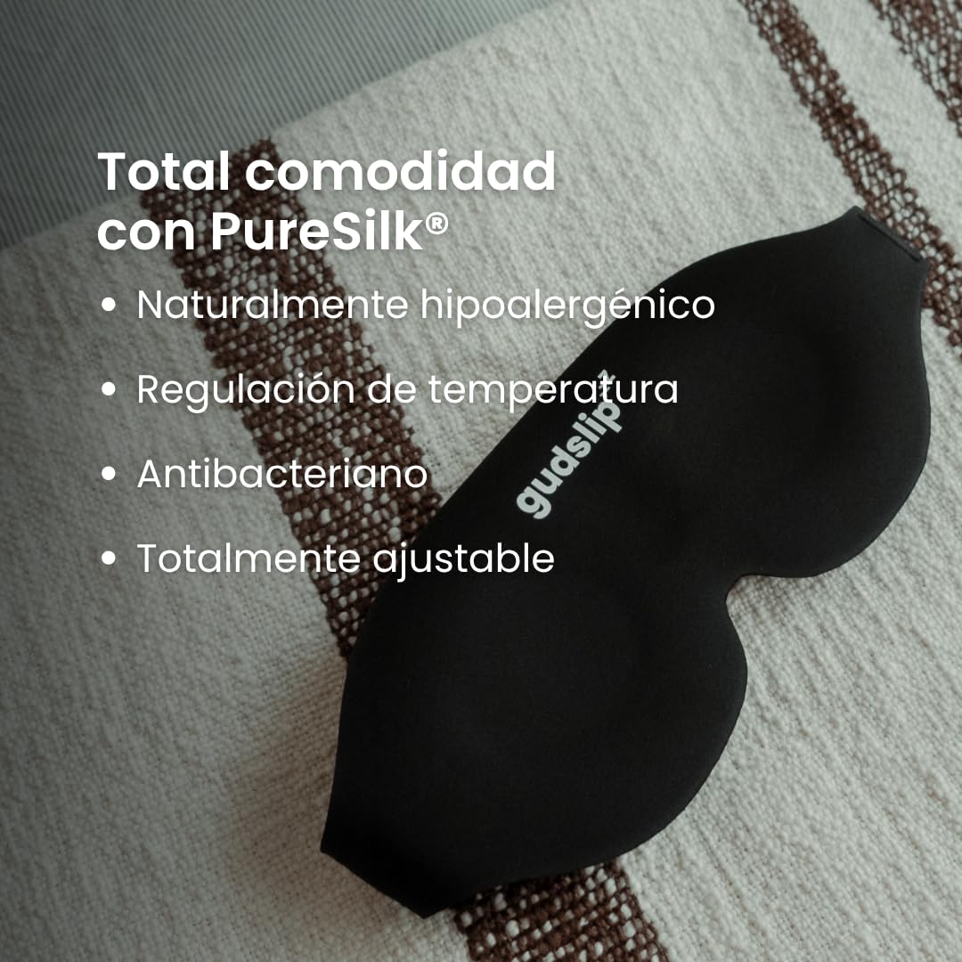 GudSlip® Antifaz para Dormir – Bloqueo Total de Luz, Diseño 3D Ergonómico sin Presión – Material Ultra Suave y Transpirable – Correa Ajustable – Ideal Viaje, Avión y Casa
