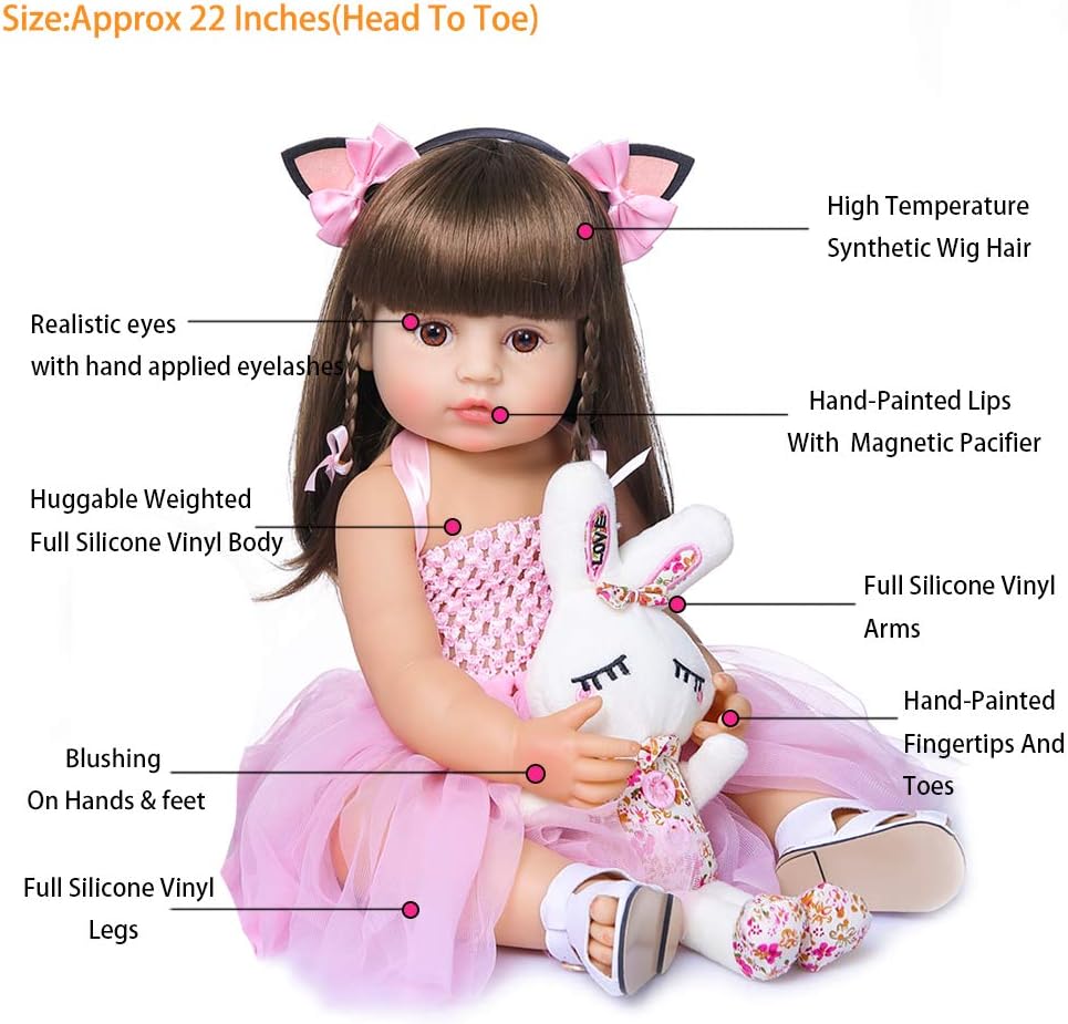 Onе-Dау Sаlе: Uр tо 70% оƒƒ MNMJ Lovely Reborn Baby Girl Dolls Silicone Full Body Toddler Princess, 22 inch Long Hair Realistic Looking Life Like Baby Doll,Reborn Doll Gift Set for Ages 3+
