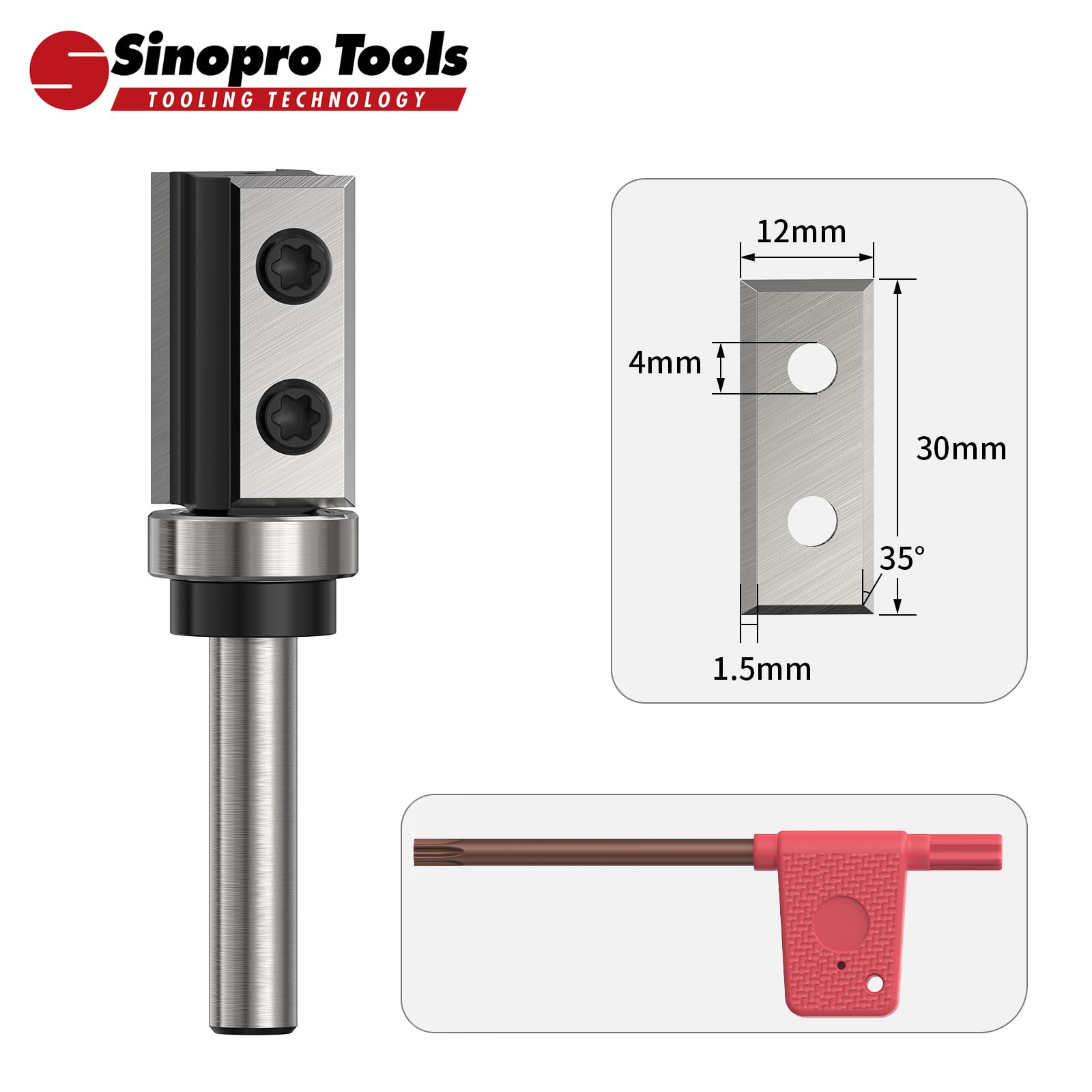 Fraisage à changement latéral Fraise à affleurement HW – Tige de 8 mm, diamètre de coupe de 19 mm, longueur de coupe de 30 mm, roulement à billes en bas, pour l’usinage du bois et le