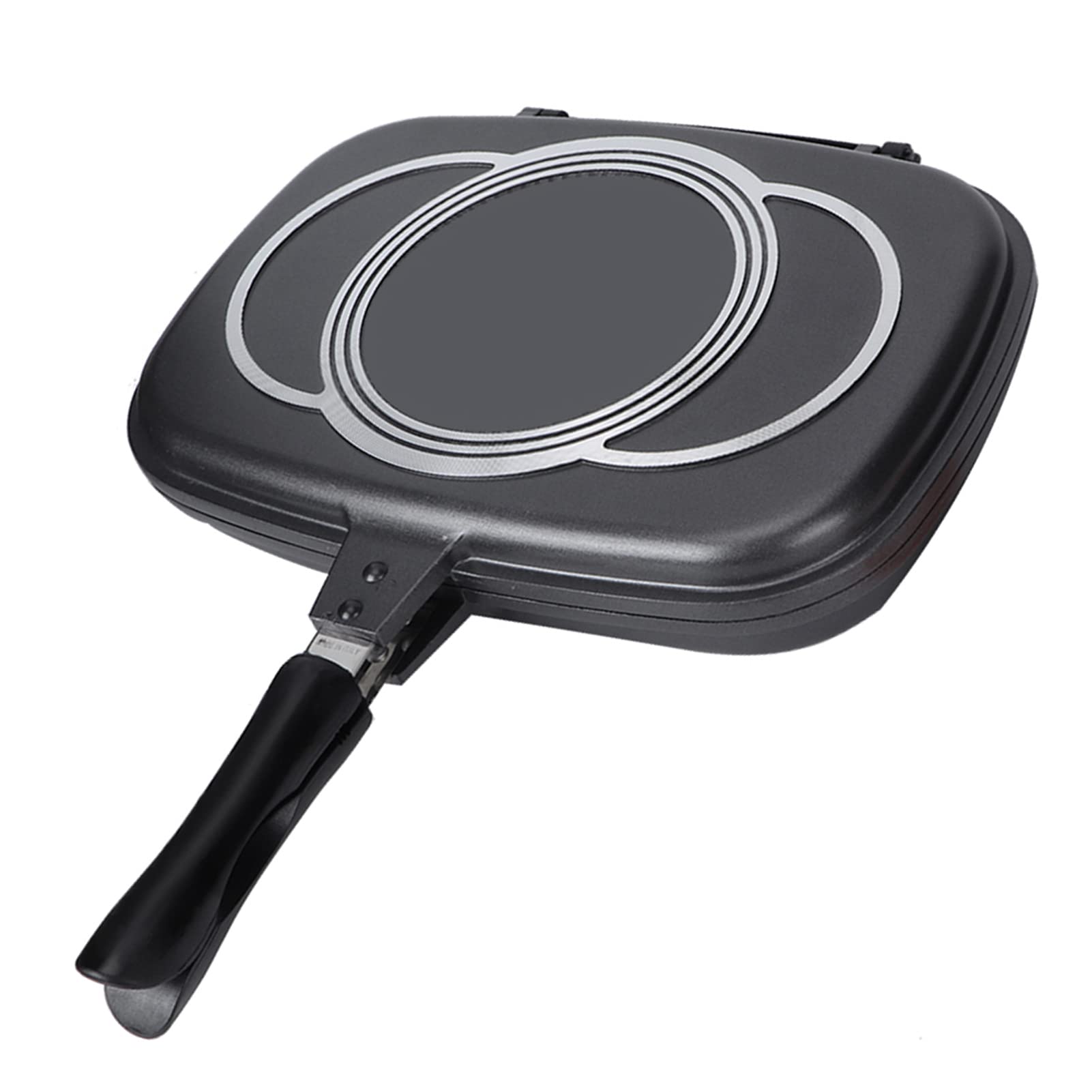 Poêle à Griller portative à Double Face, Poêle à Frire antiadhésive à Rabat Poignée Anti-brûlure sûre Poêle à Omelette Double Cuisinière à ustensiles de Cuisine Poêle carrée avec Anneau