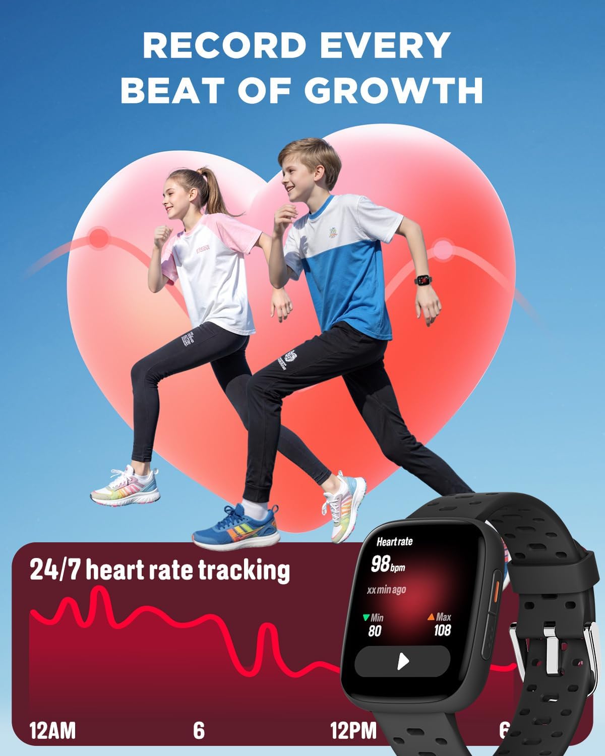 BIGGERFIVE Brave 3 Kids Smart Fitness Watch showing sleep data