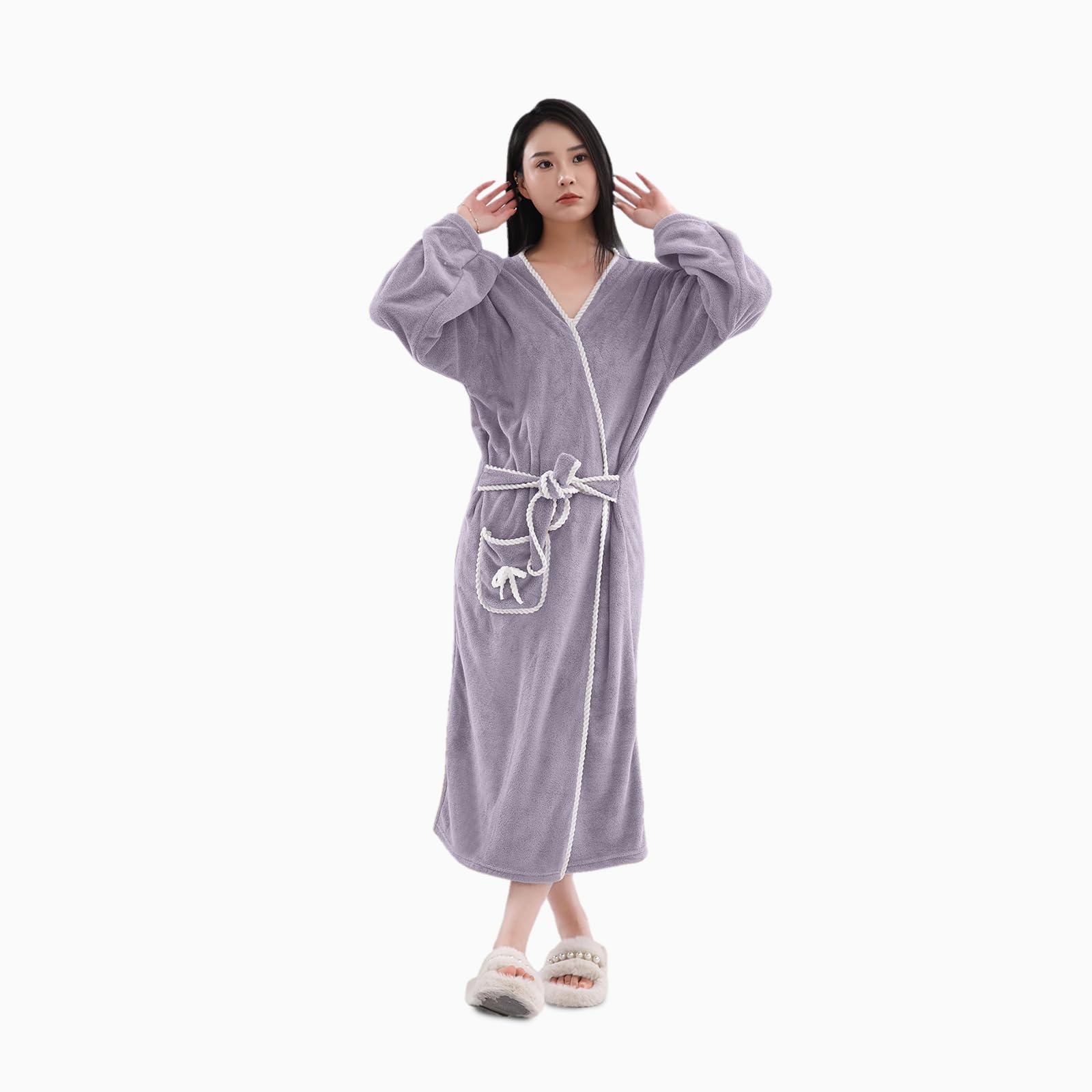 HOUSSE Snuggle Weave Microfiber Bath Robe for Women & Men, with Long Sleeves Super Soft Highly Absorbent Fabric -350 GSM Perfect for Gym, Shower, Spa, Hotel Robe-image-1