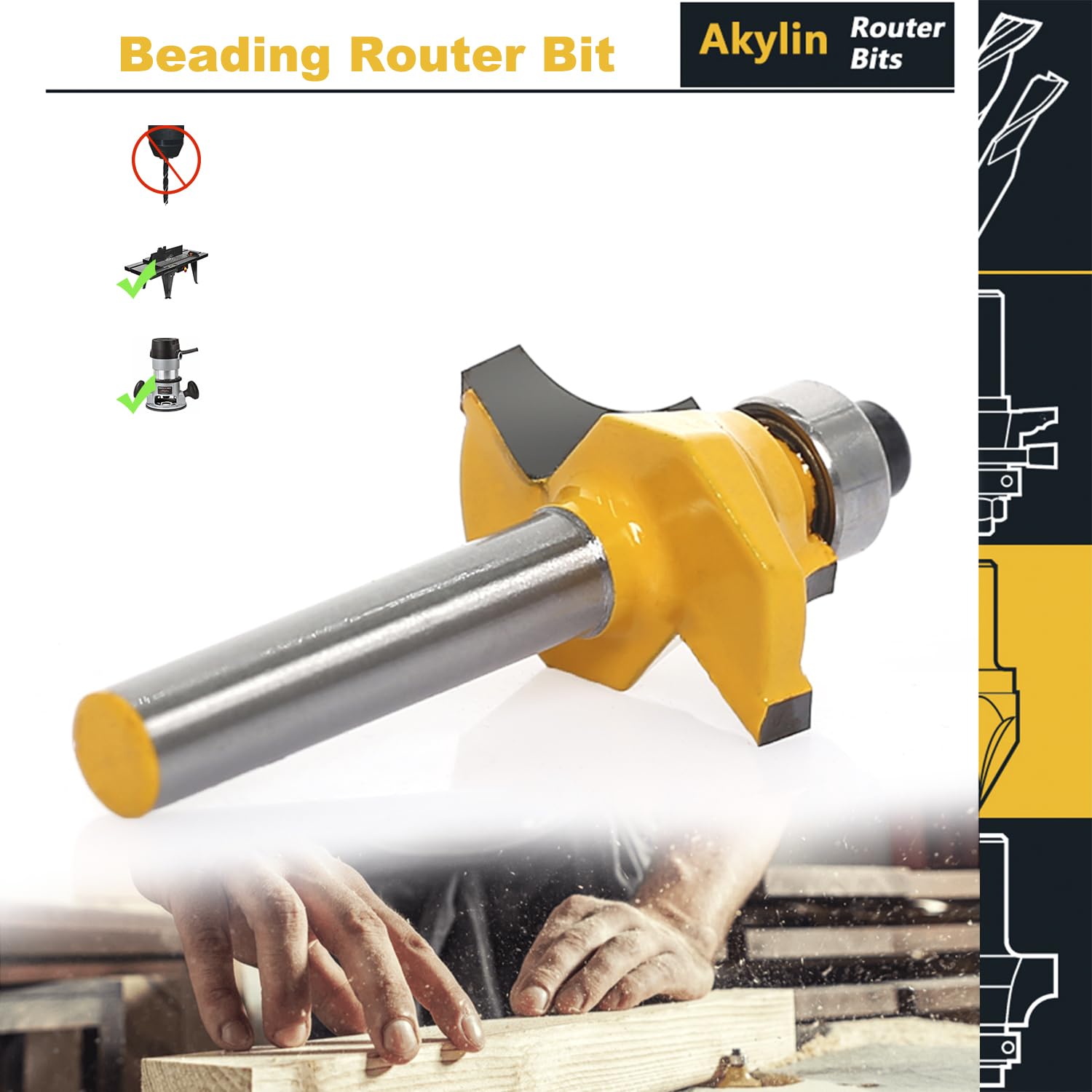 Snapklik.com : Akylin Round Over Beading Router Bits 1/4