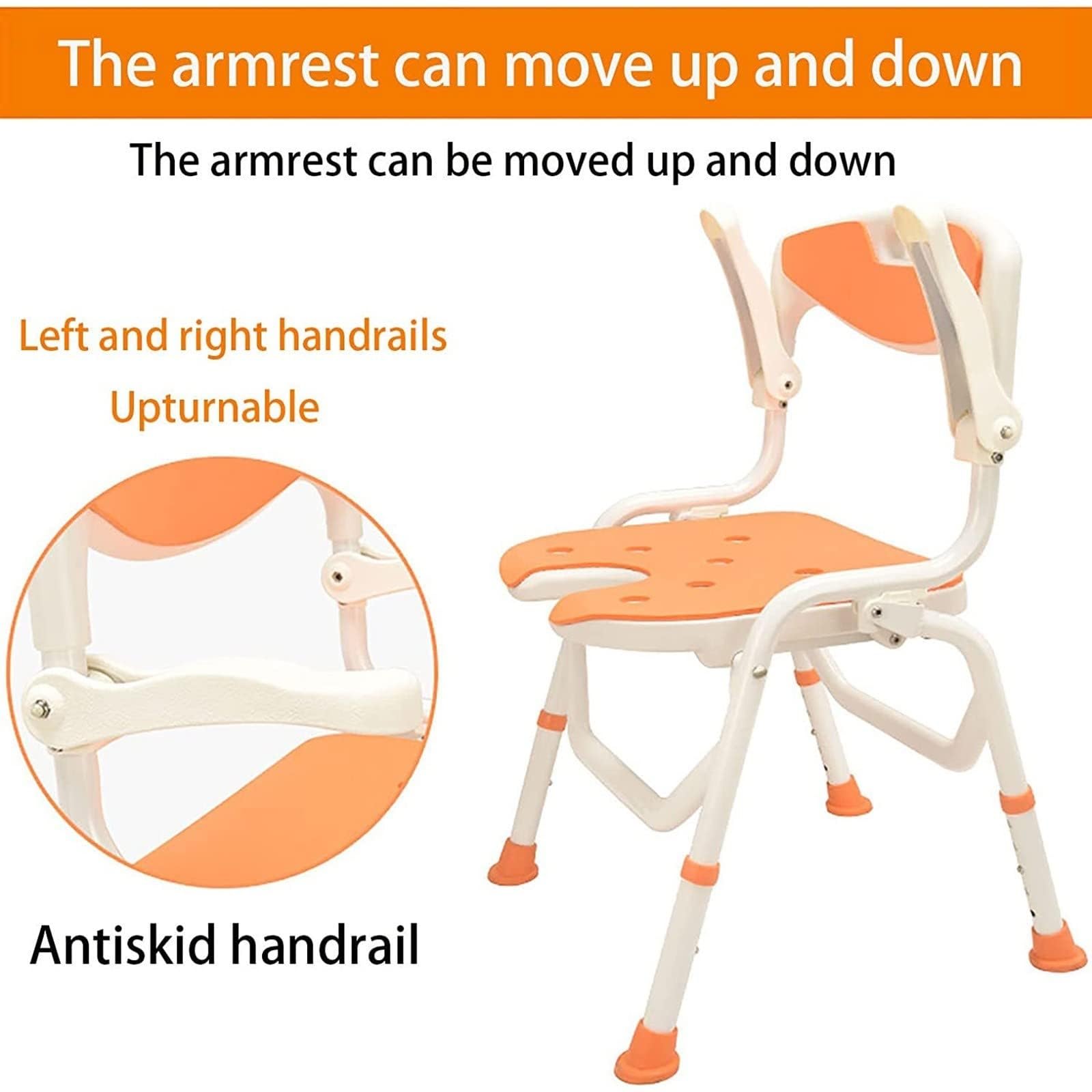 X&Z-XAOY Asiento De Ducha Regulable En Altura para Ancianos,discapacitados/Embarazadas Silla De Ducha Plegable con Brazos Y Respaldo Asiento De Baño Antideslizante Carga 330 Lbs
