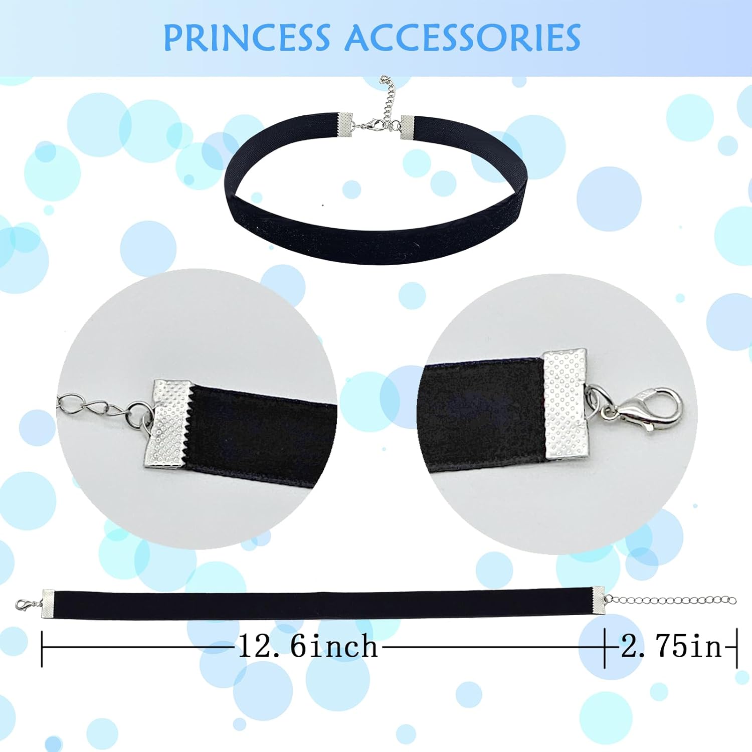 Princess Accessories for Women Blue Headband Black Velvet Choker Pearl Earrings White Gloves Halloween Costume Birthday Party - Image 3