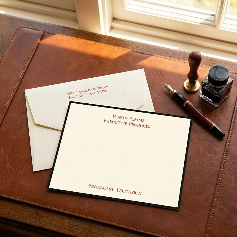 Personalized Manager Flat Cards with Optional Border & Envelopes | Horizontal Format | 4.5" x 6.25" | Triple-Thick 140 lb Cardstock | Raised Ink Thermography | Custom Personalized Stationery | Set of 25 | Made in the USA