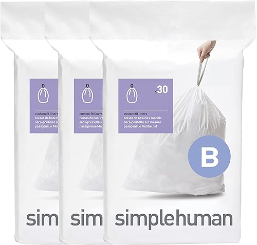 simplehuman Code B 90 unidades, paquete con dispensador, bolsas de basura con cordón de ajuste personalizadas, 6 litros / 1.6 galones, color blanco