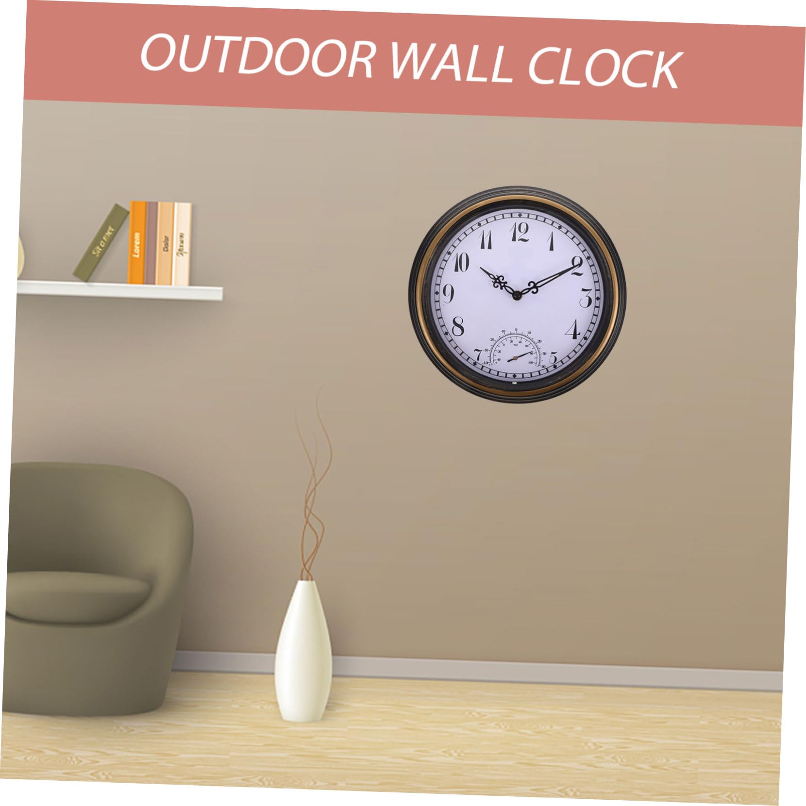 IMIKEYA Orologio Da Parete Con Termometro Decorazione Per Interni Ed Esterni Design Classico Per Cucina e Giardino Misura Temperature Da Compatte Per Casa e Ufficio