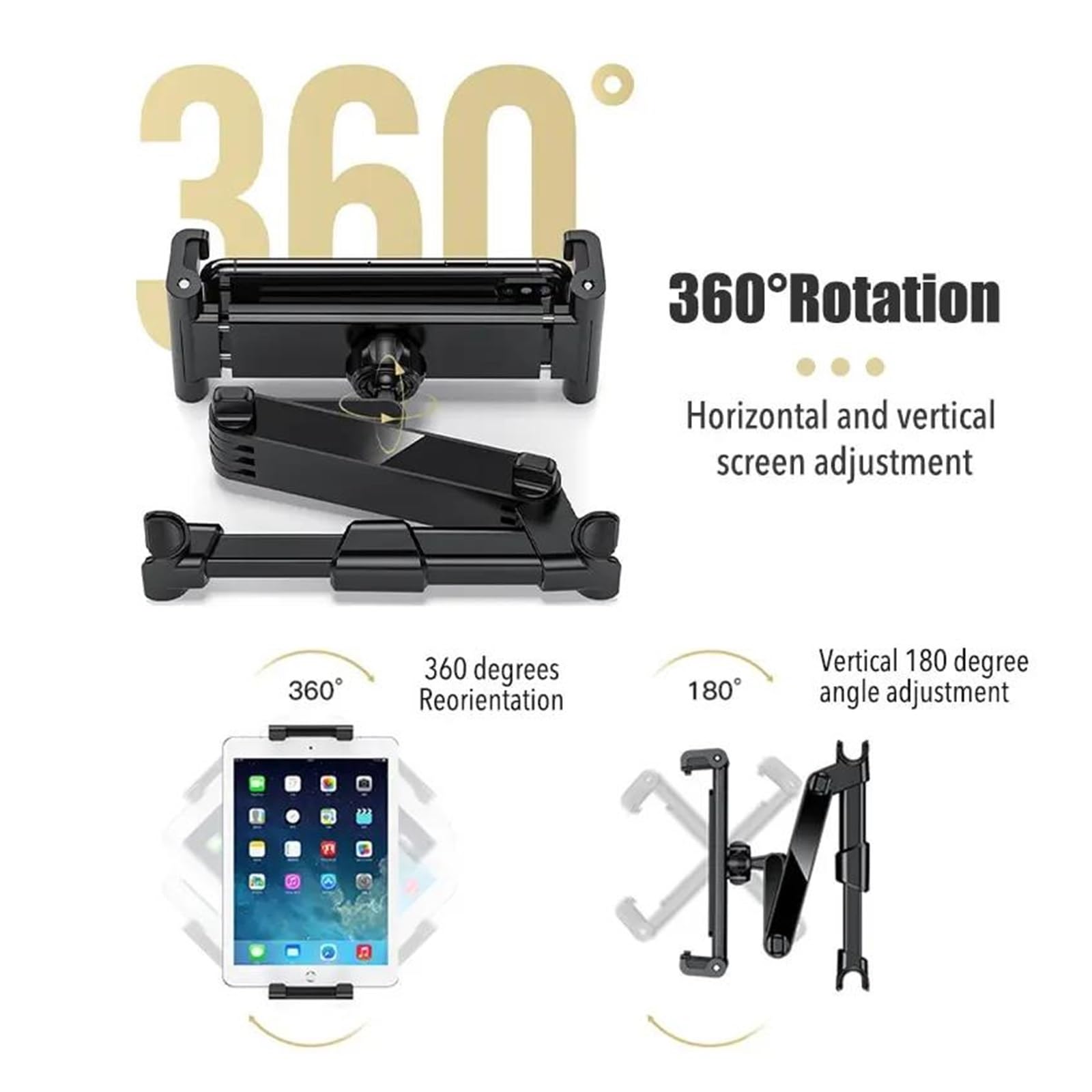 YiQinzcxg Kopfstützenhalterung Für Auto-Heck – 360° Drehbare Tablet-/Telefonhalter Für Rücksitz, 4–11 Zoll Geräte, ABS+Silikon