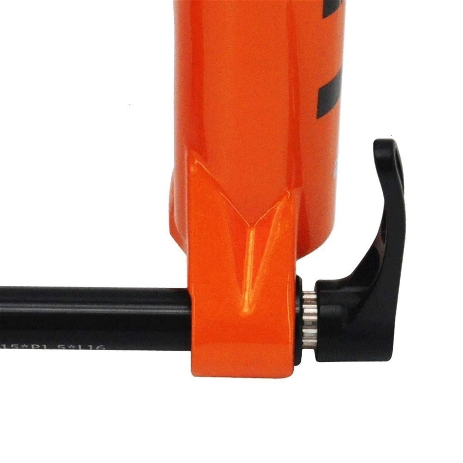 Widelec górski 27,5/29 cala, zawieszenie pneumatyczne, regulacja amortyzacji stożka, hamulce tarczowe 1-1/2", oś przelotowa 15 mm, sterowanie kierownicą, skok 100 mm