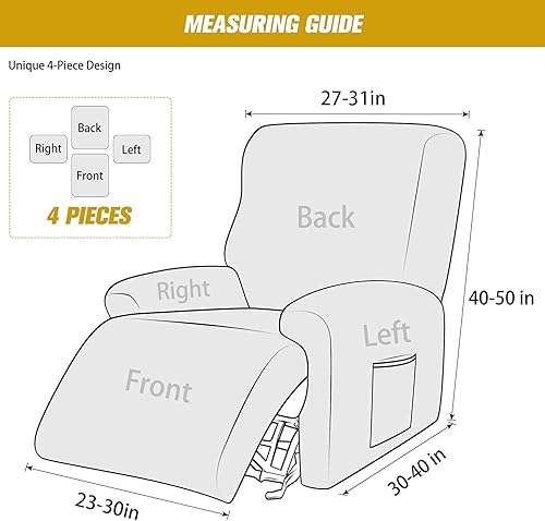 Miniatura 6 de Fundas elásticas para sillón reclinable, 4 piezas, funda de terciopelo ultra suave para silla reclinable, funda de sofá de un solo asiento,