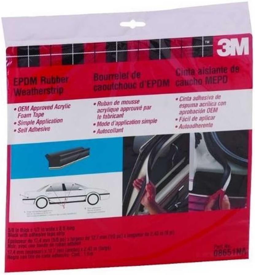3M 08651 11/16" x 1/2" x 8' EPDM Weatherstrip "One Step" with Self Adhesive
