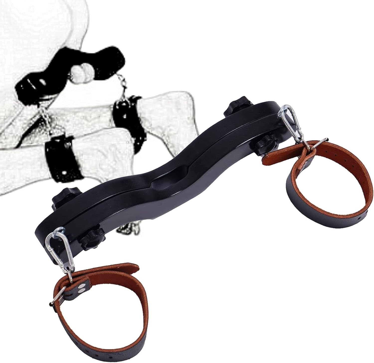 Cock Bondage Flail with Wooden Clip, Adjustable Ankle Cuffs Scrotum Humbler BDSM Penis Adult Sex Toys Men SM CBT Testicle Toys, The Extreme BDSM Enforcer Humbler with Ankle Restraints