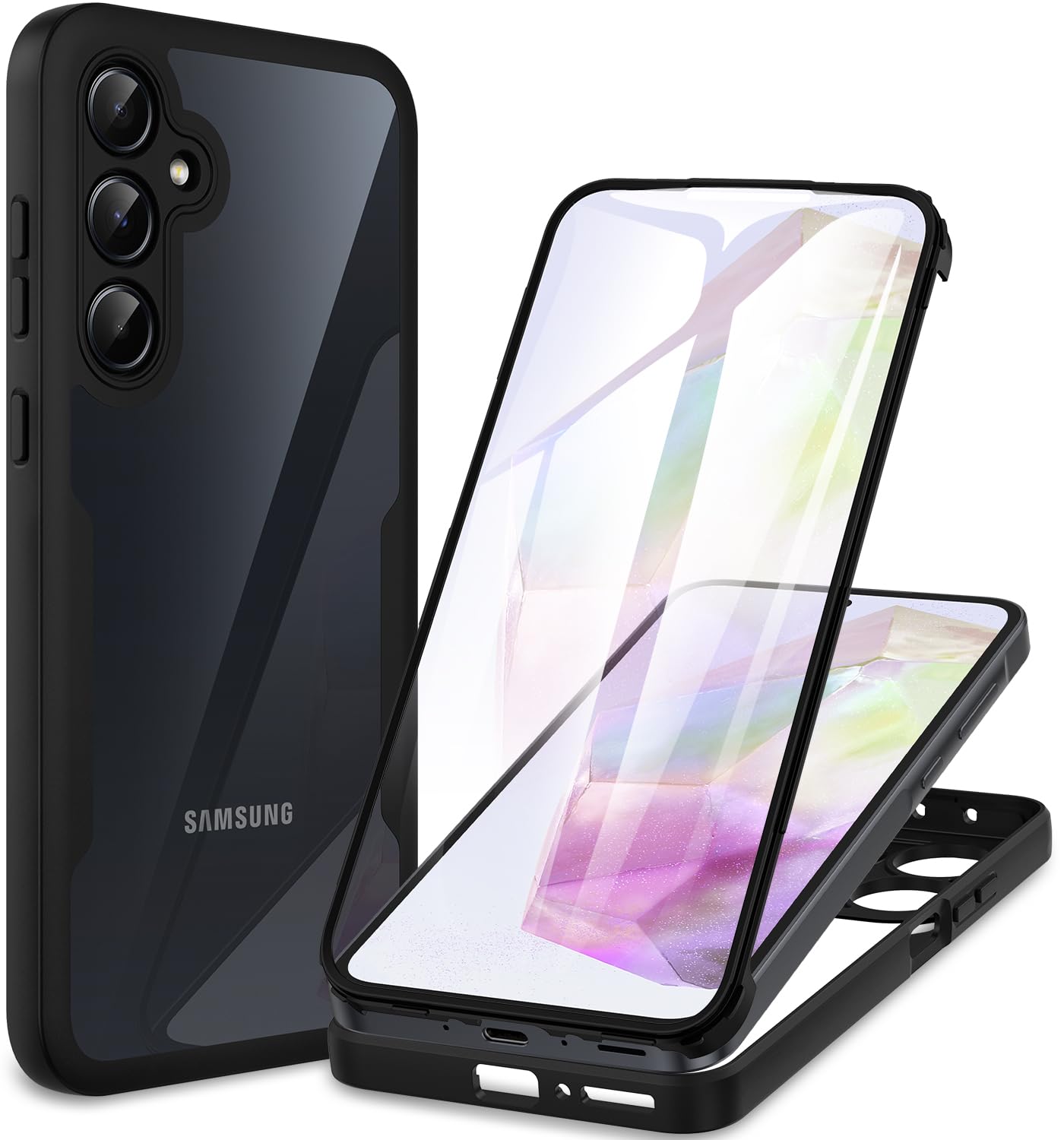 CENHUFO Cover Samsung A35 5G, Custodia Samsung A35 5G Antiurto 360 Gradi con Protezione Schermo Integrata Rugged Trasparente Case Doppia Faccia Fronte Retro Cover per Samsung Galaxy A35 5G - Nero