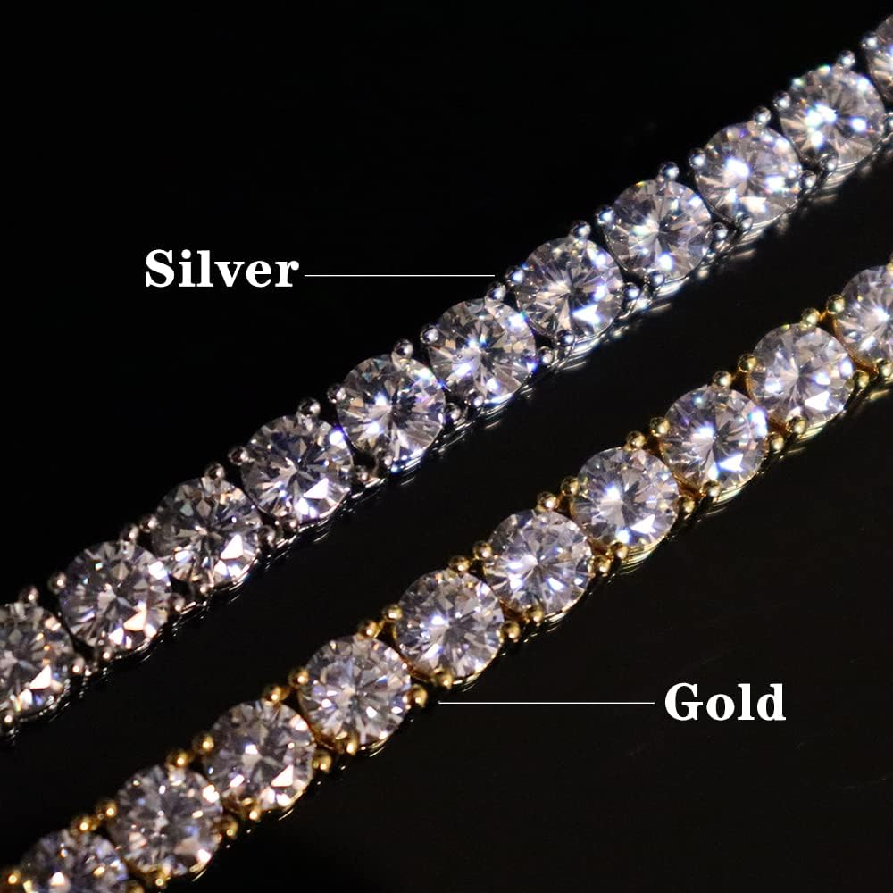 putouzip Tennis Chain Necklace Bracelet For Men 18K Gold Plated 3/4/5MM Round Cut Faux Diamond Link Chains Jewelry Set