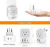 Vista 7 de Adaptador de enchufe de viaje para Italia, paquete de 2, adaptador de corriente TESSAN Italia con 4 tomacorrientes, 3 cargadores USB