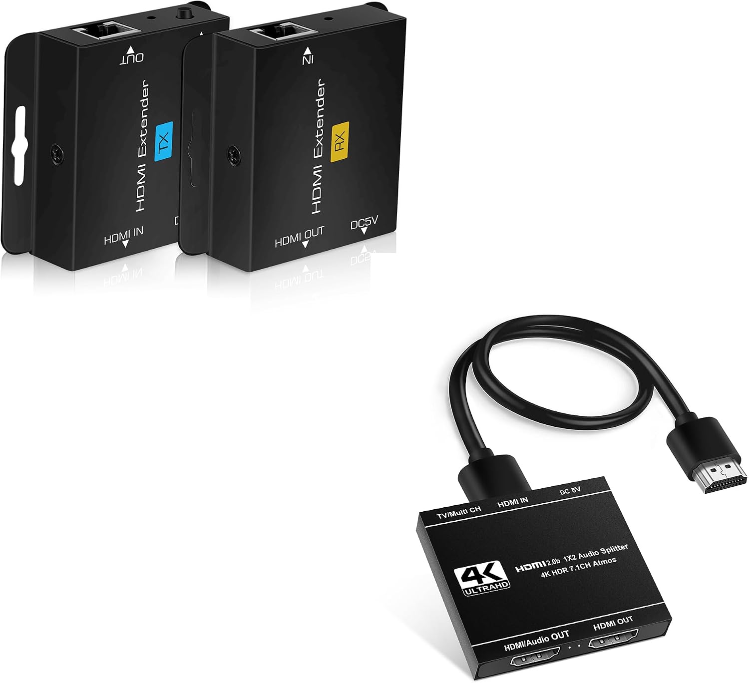 avedio links 196ft/60m HDMI Extender Over Cat 5e/6/7+4K@60Hz HDMI Splitter 1 in 2 Out
