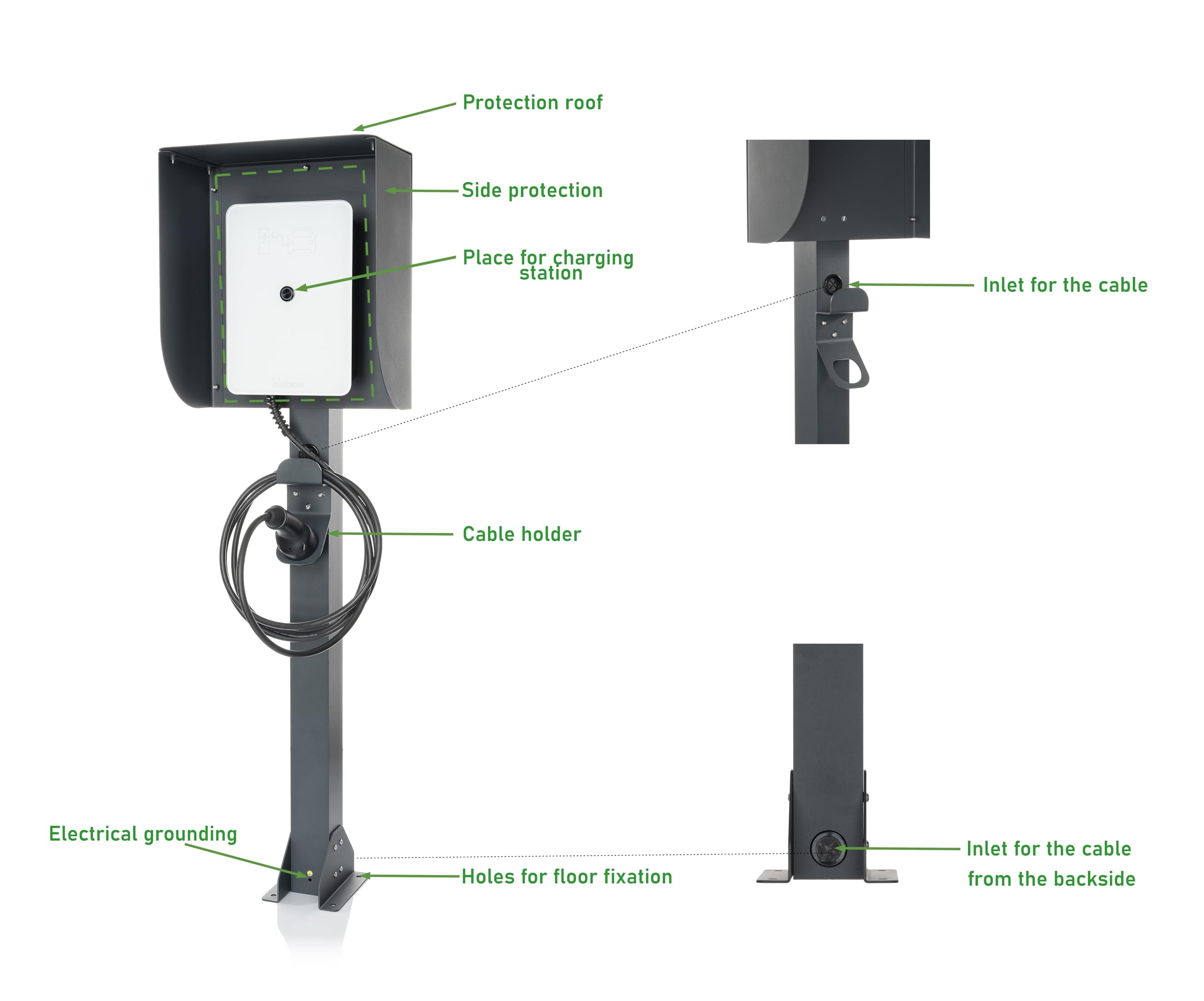 Base universale per wallbox in alluminio di alta qualità per la perfetta protezione dalle intemperie della stazione di ricarica wallbox