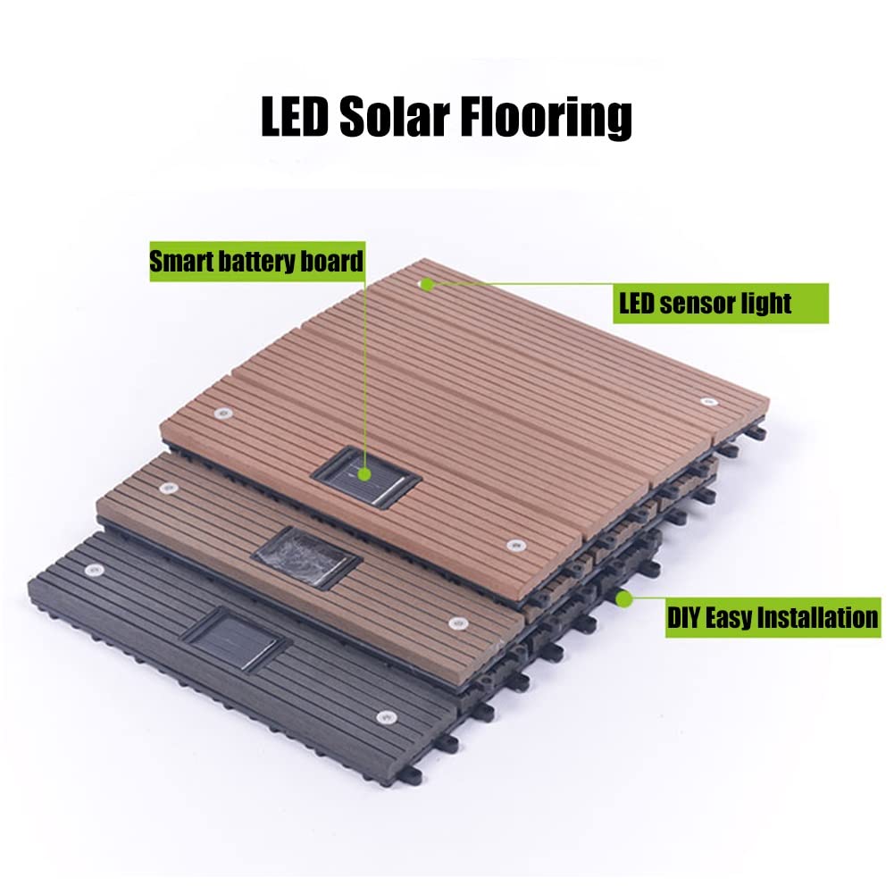 Baldosas de Madera Baldosas De La Cubierta del Patio con El Patio con Dirigió Luces del Sensor, Piso Decorativo De Plástico De Madera, Impermeable For Todo Clima Y No Deslizamiento