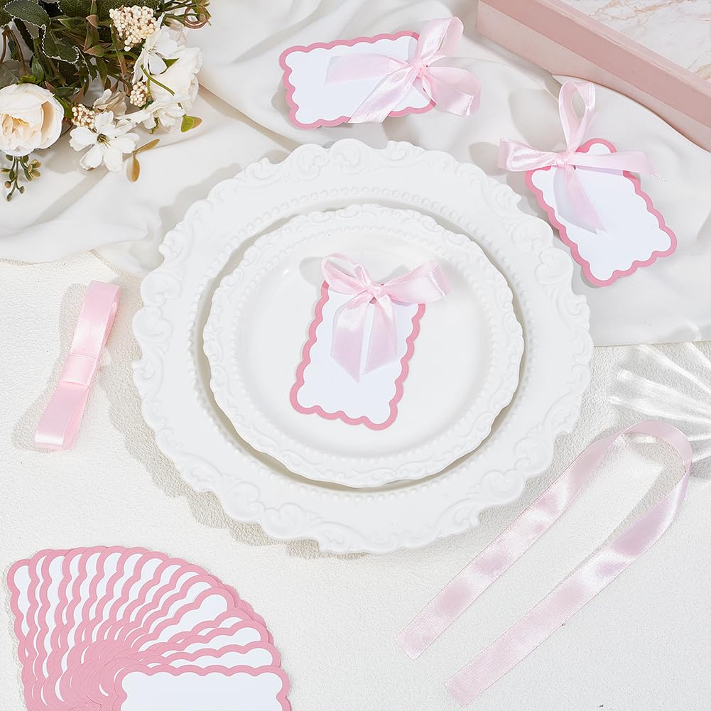 PH PandaHall 300 segnaposto smerlati per tavolo, 150 pezzi, vuoti, con 150 nastri rosa, per cene, banchetti, feste, matrimoni, compleanni, celebrazioni, eventi