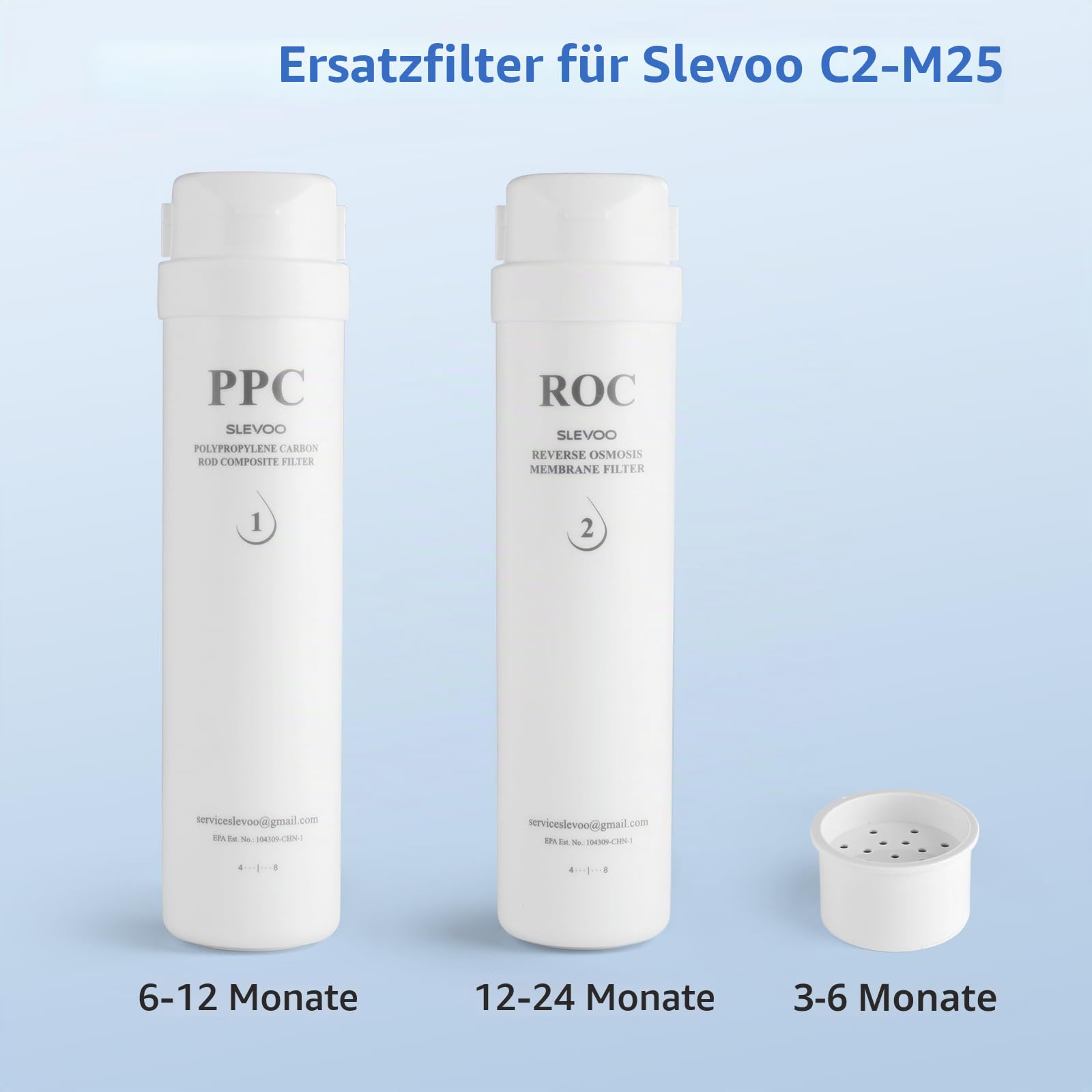 Slevoo PPC Ersatzfilter, Ersatzkartusche für C2-M25 Umkehrosmose-Wasserfilter-Arbeitsplatte, 12 Monate Lebensdauer